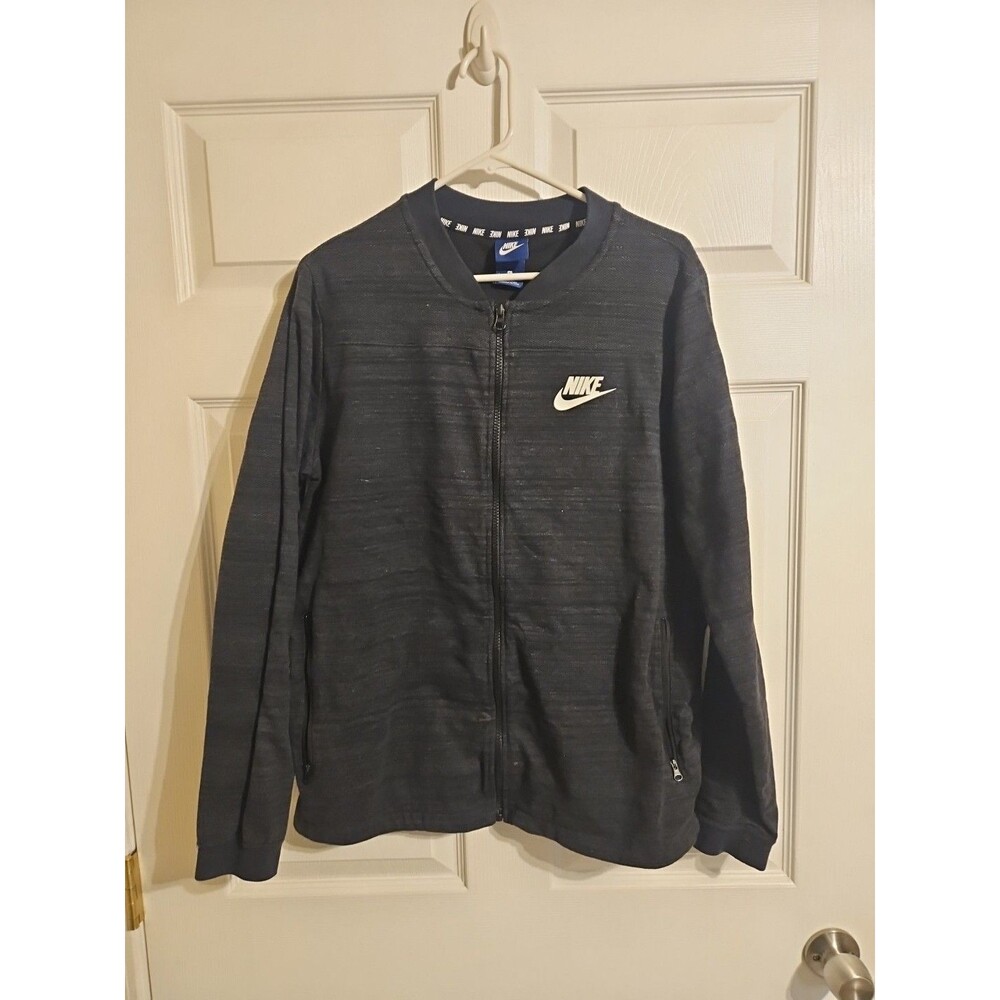 Nike Bomber Jacket Mens Large Black Sweatshirt Sportswear Full Zip Club Fleece